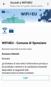 Schermata accesso WiFi4EU